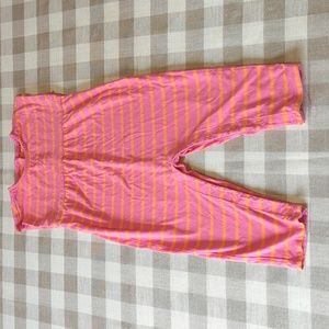 Primary 12-18M jumpsuit romper pink and orange stripe